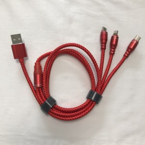 3 IN 1 Braided cable Charging Round Aluminum Housing USB 2.0 Micro to lightning Type C micro USB Data Cable