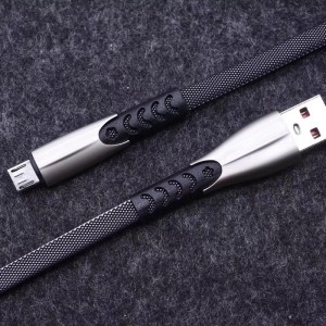 2 Meter 1.8A Braided Fast Charging Flat Zinc Alloy Housing Tangle Free Flex bending USB data cable for micro USB, Type C, iPhone lightning charge and sync