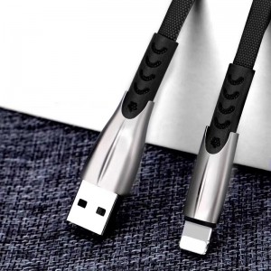 3.8A Braided Fast Charging Flat Zinc Alloy Housing Tangle Free Flex bending USB data cable for micro USB, Type C, iPhone lightning charge and sync